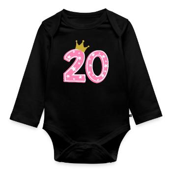20 Krone 20. Geburtstag 20 Jahre - Baby Bio-Langarm-Body - Schwarz - Vorne