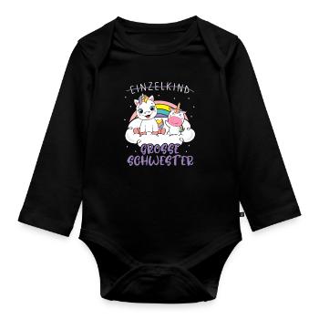 Einzelkind Große Schwester Einhorn - Baby Bio-Langarm-Body - Schwarz - Vorne