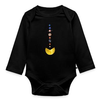 Sun-eating planets, solar system, planets - Organic Longsleeve Baby Bodysuit - black - Front