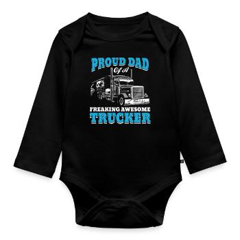 Trucker Dad Trucking Lkw-Fahrer Vater - Baby Bio-Langarm-Body - Schwarz - Vorne