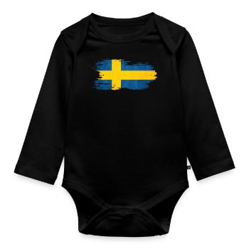 Schweden - Nationalfahne, Pinseleffekt - Baby Bio-Langarm-Body - Schwarz - Vorne