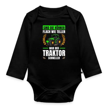 Landwirtschaft Flach Wie Teller Traktor Trecker - Baby Bio-Langarm-Body - Schwarz - Vorne