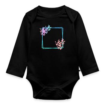 Cadre carré bleu avec des points - Body Bébé bio manches longues - noir - Devant