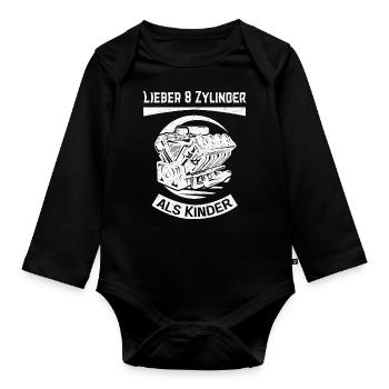 V8 Motor lustiges Design für Achtzylinder Autofans - Baby Bio-Langarm-Body - Schwarz - Vorne