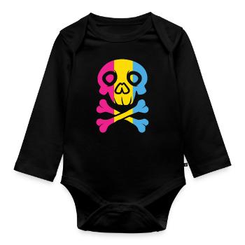 Crâne de drapeau pansexuel - Body Bébé bio manches longues - noir - Devant