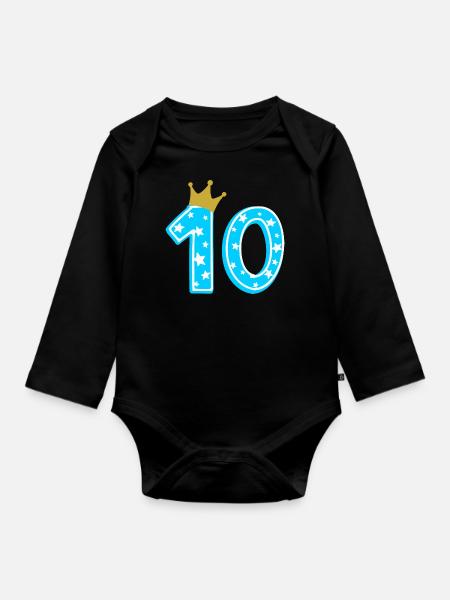10 Krone 10. Geburtstag 10 Jahre - Baby Bio-Langarm-Body - Schwarz