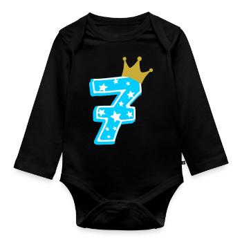 7 Krone 7. Geburtstag 7 Jahre - Baby Bio-Langarm-Body - Schwarz - Vorne