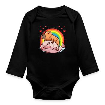 Capybara Kawaii Blobfish Capybara With - Organic Longsleeve Baby Bodysuit - black - Front