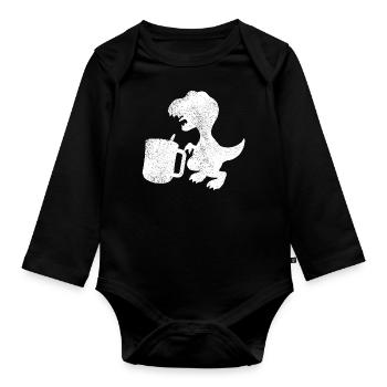 Tea Rex Tea Drinker Dinosaur - Organic Longsleeve Baby Bodysuit - black - Front