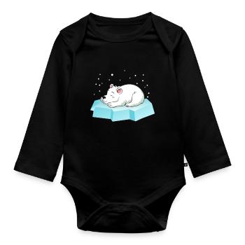 Ours polaire endormi - Body Bébé bio manches longues - noir - Devant