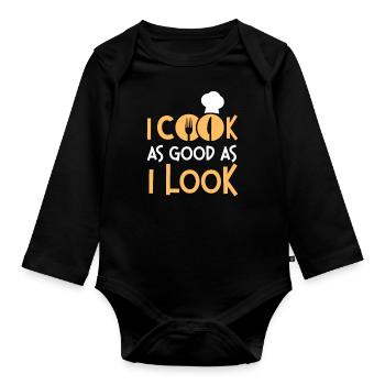 Cooking Cook Kitchen Chef I Cook - Baby Bio-Langarm-Body - Schwarz - Vorne