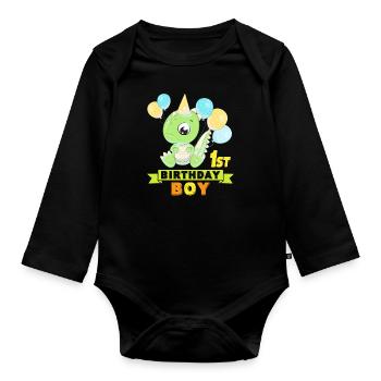 1st birthday with dinosaur I'm 1st - Organic Longsleeve Baby Bodysuit - black - Front