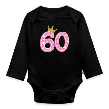 60 Krone 60. Geburtstag 60 Jahre - Baby Bio-Langarm-Body - Schwarz - Vorne