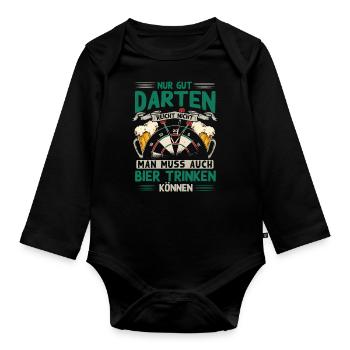Darten, Dart, Dartpfeil, Darter - Baby Bio-Langarm-Body - Schwarz - Vorne