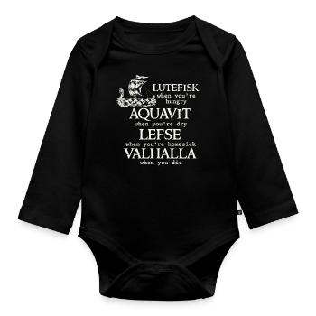 Scandinavian Poe, Viking, Lutefisk - Organic Longsleeve Baby Bodysuit - black - Front