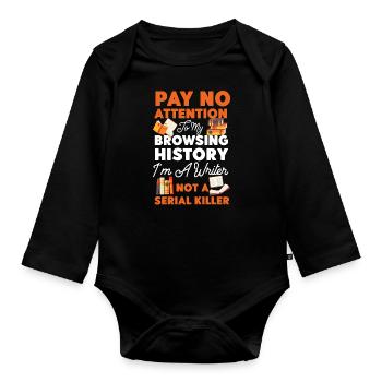 Writing Book Novel Writer & - Organic Longsleeve Baby Bodysuit - black - Front