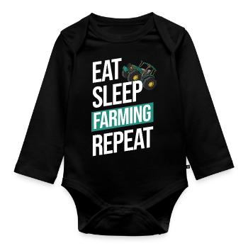 Eating Sleeping Farm Saying - Organic Longsleeve Baby Bodysuit - black - Front