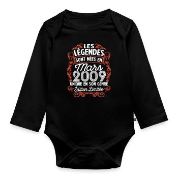 Vintage Flourish Cadeau Anniversaire Mars 2009 - Body Bébé bio manches longues - noir - Devant