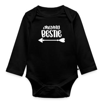 She's My Bestie - Organic Longsleeve Baby Bodysuit - black - Front