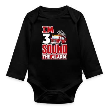 3rd birthday 3 years firefighter firefighter - Organic Longsleeve Baby Bodysuit - black - Front