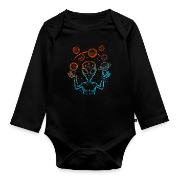 UFO Alien Juggling Planets Space - Organic Longsleeve Baby Bodysuit - black - Front