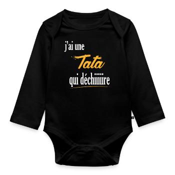 Body personnalisé j'ai une tata qui déchire - Body Bébé bio manches longues - noir - Devant