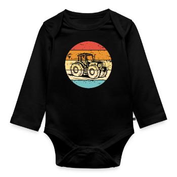 Retro Tractor Farmer Vintage Farmer Tractor Driver - Body Bébé bio manches longues - noir - Devant