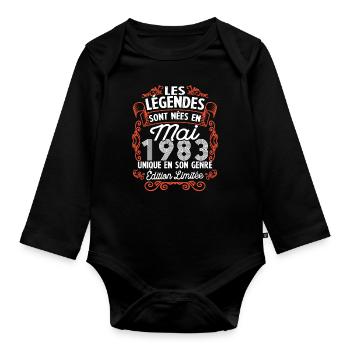 Vintage Flourish Cadeau Anniversaire Mai 1983 - Body Bébé bio manches longues - noir - Devant