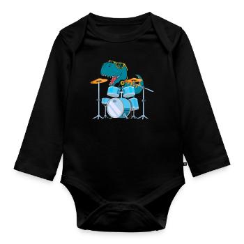 Funny Dinosaur Drums Gift - Organic Longsleeve Baby Bodysuit - black - Front