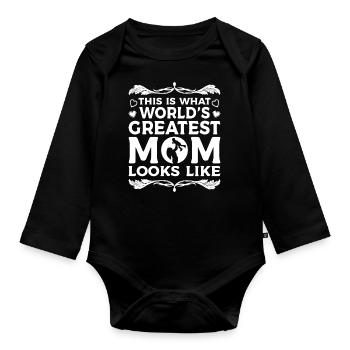 Mutter Muttertag Spruch Mom Mama Spruch - Baby Bio-Langarm-Body - Schwarz - Vorne