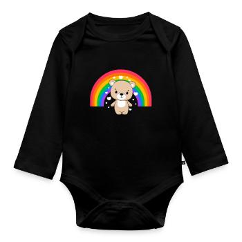 Rainbow Bear Love Gay Lesbian LGBTQ - Organic Longsleeve Baby Bodysuit - black - Front