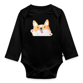 Süsser Corgi Hund - Baby Bio-Langarm-Body - Schwarz - Vorne
