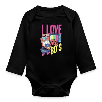 Tenue de fête des années 80 Costume de fête des années 80 - Body Bébé bio manches longues - noir - Devant