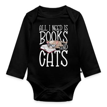 All I Need is Books and Cats - Baby Bio-Langarm-Body - Schwarz - Vorne