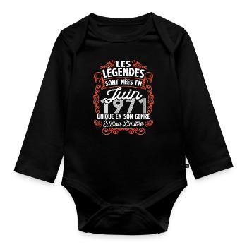 Vintage Flourish Cadeau Anniversaire Juin 1971 - Body Bébé bio manches longues - noir - Devant