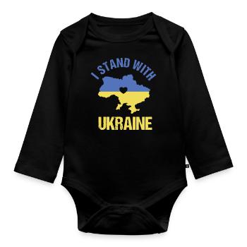 Support Ukraine with I STAND WITH UKRAINE - Organic Longsleeve Baby Bodysuit - black - Front