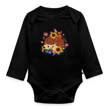 Igel Nager Natur Nagetier Blumen Wald - Baby Bio-Langarm-Body - Schwarz - Vorne