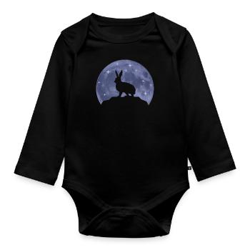 Hase Mond Waldtiere Tierliebhaber Geschenk - Baby Bio-Langarm-Body - Schwarz - Vorne