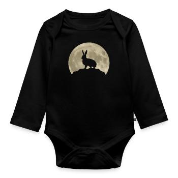 Hase Mond Waldtiere Tierliebhaber Geschenk - Baby Bio-Langarm-Body - Schwarz - Vorne