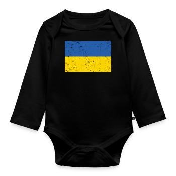 Ukraine Flagge Distressed - Baby Bio-Langarm-Body - Schwarz - Vorne