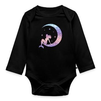 Mermaid Women Girl Gift Mermaid Glitter - Organic Longsleeve Baby Bodysuit - black - Front
