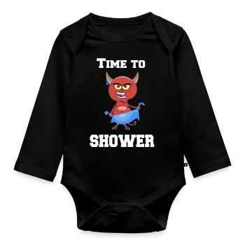 Zeit zu Duschen T-Shirt mit Dusch Teufel - Baby Bio-Langarm-Body - Schwarz - Vorne