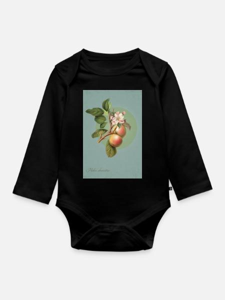 Äpfel am Zweig - Baby Bio-Langarm-Body - Schwarz