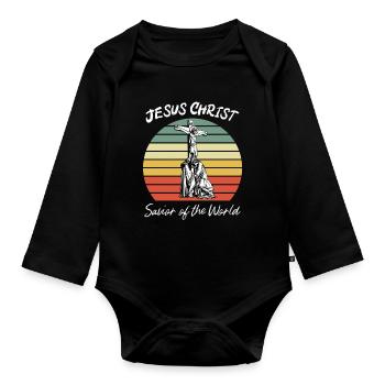 Maria Mutter Jesu, Jungfrau Maria, orthodox - Baby Bio-Langarm-Body - Schwarz - Vorne