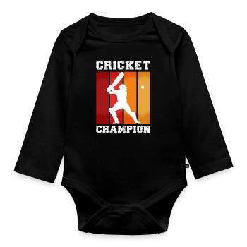 Cricket Champion Sport Cricketer Cricketer Cricket Match - Body Bébé bio manches longues - noir - Devant