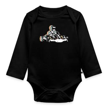 Gokart Retro Kart - Baby Bio-Langarm-Body - Schwarz - Vorne