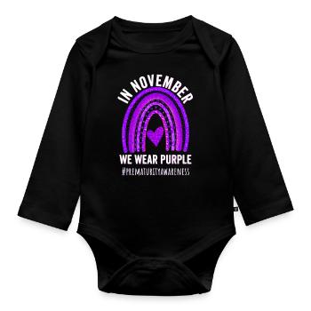 In November we wear Purple, Prematurity - Organic Longsleeve Baby Bodysuit - black - Front