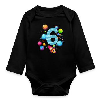 6th Birthday Boys 6 Years Planet Birthday - Organic Longsleeve Baby Bodysuit - black - Front