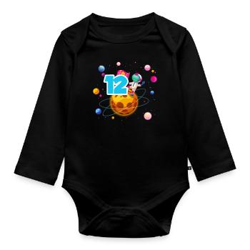 12th Birthday Boys 12 Years Planet Birthday - Organic Longsleeve Baby Bodysuit - black - Front