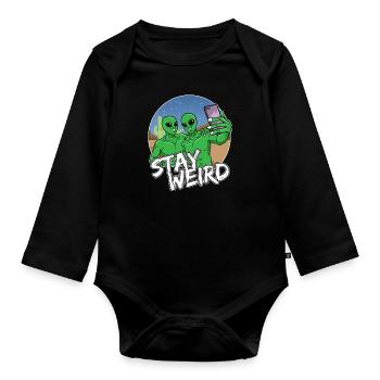 Alien Phone Selfie - Organic Longsleeve Baby Bodysuit - black - Front